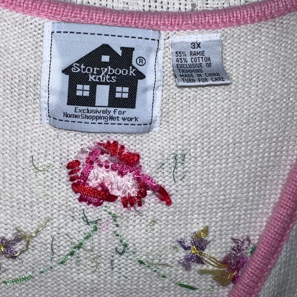 Storybook Knits 3X Floral Embroidered Sweater Vest Cottagecore Pink Trim - Picture 9 of 13
